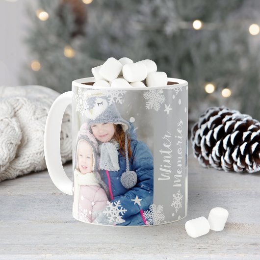 Winter Memories Snowflakes Twee foto Koffiemok