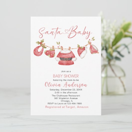 Winter Merry Christmas Santa Waterverf Baby Show Kaart (Staand voorkant)