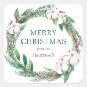 Winter Merry Christmas Waterverf Greenery Krans Vierkante Sticker (Voorkant)