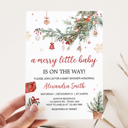 Winter Merry Little Christmas Baby shower Kaart