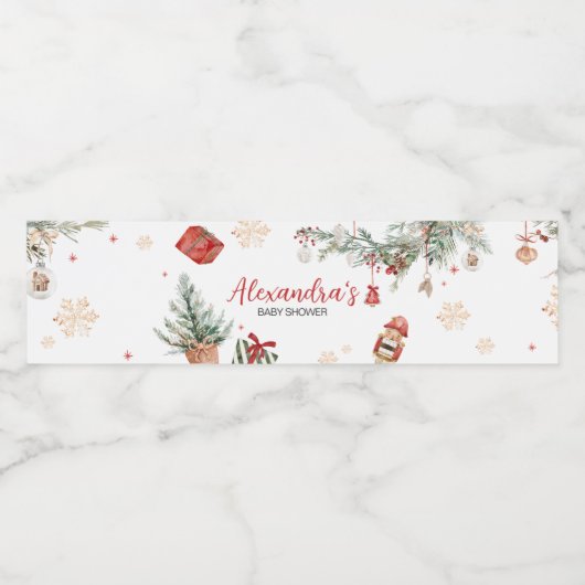 Winter Merry Little Christmas Baby shower Waterfles Etiket (Enkel label)