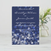 Winter met huwelijk uitnodiging Blue Bokeh (Staand voorkant)