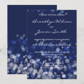 Winter met huwelijk uitnodiging Blue Bokeh (Voorkant / Achterkant)