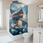 Winter, met sneeuw bedekte brug en rivier douchegordijn (In situ)