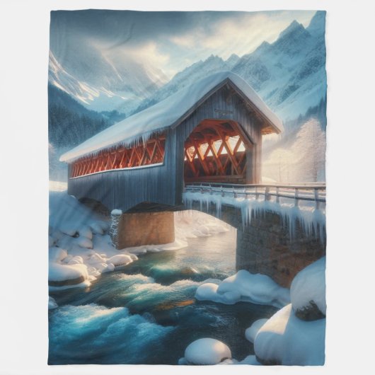 Winter, met sneeuw bedekte brug en rivier fleece deken (Voorkant)