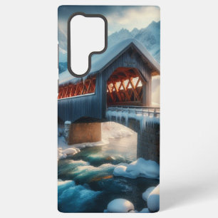 Winter, met sneeuw bedekte brug en rivier samsung galaxy hoesje