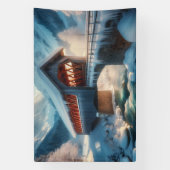 Winter, met sneeuw bedekte brug en rivier spandoek (Verticaal)
