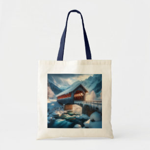 Winter, met sneeuw bedekte brug en rivier tote bag