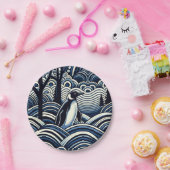 Winter Midnight Blue Abstract Shape Forest Papieren Bordje (Feest)