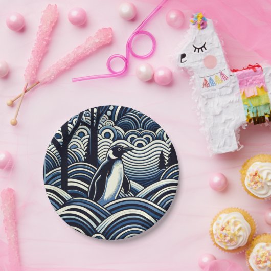 Winter Midnight Blue Abstract Shape Forest Papieren Bordje (Feest)