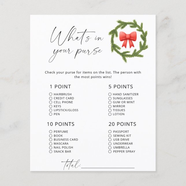 Winter Minimalism game What's in your purse (Voorkant)