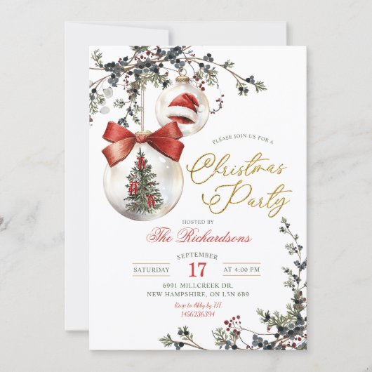 Winter Minimalist Bauble Ornament Christmas Party Kaart (Voorkant)