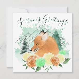 Winter Mint Fox Bloemen Seizoenen Groeten Feestdagenkaart