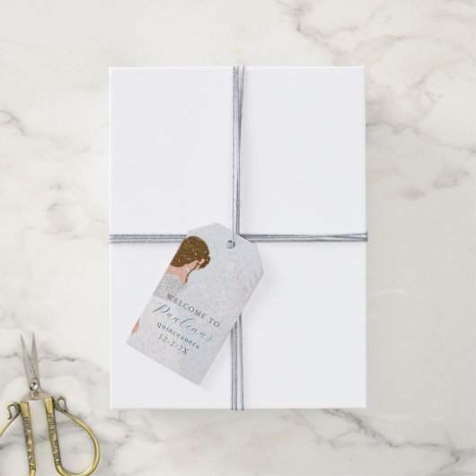 Winter Mis Quince 15e verjaardag Quinceañera Blauw Cadeaulabel (Met Touw)