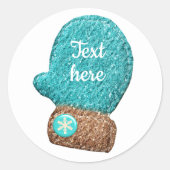 Winter mitten schattig sneeuwvlok blauw bruin ronde sticker (Voorkant)