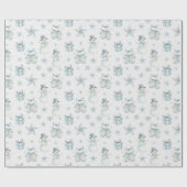 Winter Mittens & Snowman Blue Christmas Gift Cadeaupapier (Vlak)