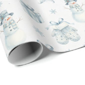 Winter Mittens & Snowman Blue Christmas Gift Cadeaupapier (Rol Hoek)
