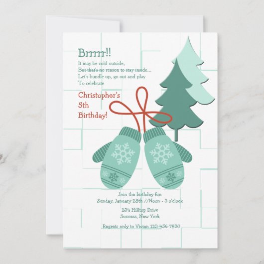 Winter Mittens Uitnodiging (Voorkant)