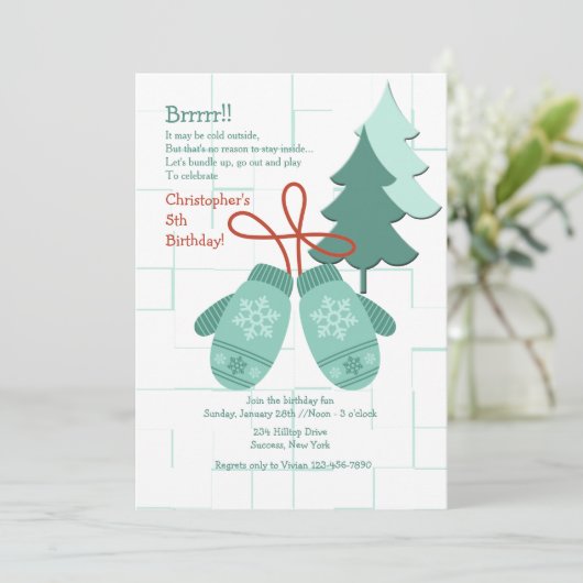 Winter Mittens Uitnodiging (Staand voorkant)