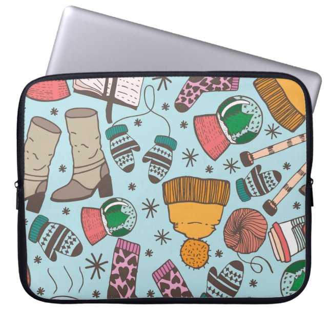 Winter Mode Doodle schetspatroon Laptop Sleeve (Voorkant)