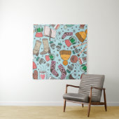 Winter Mode Doodle schetspatroon Wandkleed (In situ)