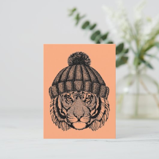 Winter Mode Ready Tiger Briefkaart (Staand voorkant)