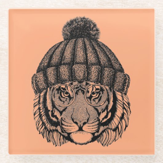 Winter Mode Ready Tiger Glazen Onderzetter (Voorkant)