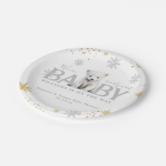 Winter Modern Barly Wachten Baby shower Welkom Papieren Bordje (Gekanteld)