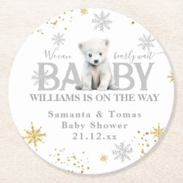Winter Modern Barly Wachten Baby shower Welkom Ronde Kartonnen Onderzetter