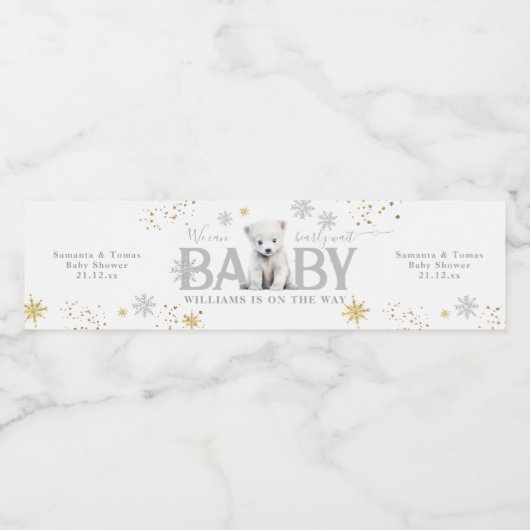 Winter Modern Barly Wachten Baby shower Welkom Waterfles Etiket (Enkel label)