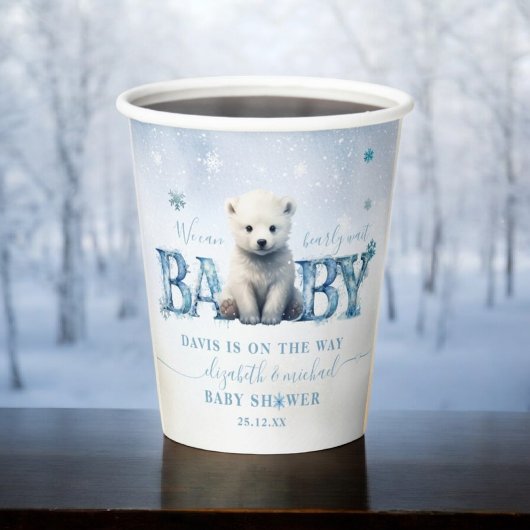Winter Modern Bearly Wait Baby shower Papieren Bekers