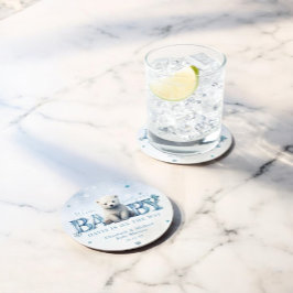 Winter Modern Bearly Wait Baby shower Ronde Kartonnen Onderzetter