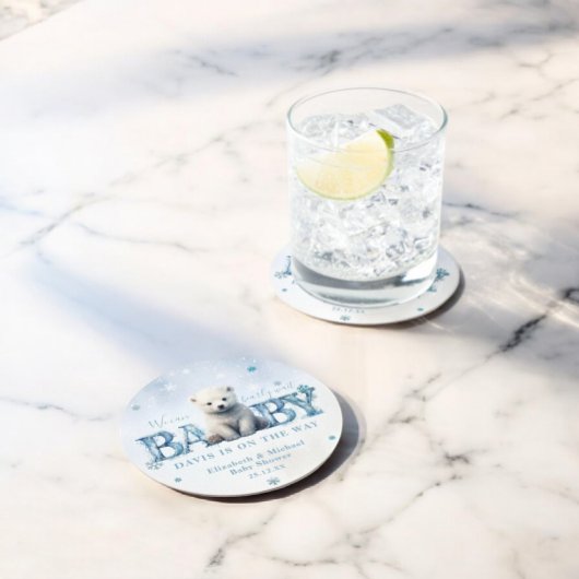 Winter Modern Bearly Wait Baby shower Ronde Kartonnen Onderzetter