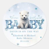 Winter Modern Bearly Wait Baby shower Ronde Sticker (Voorkant)