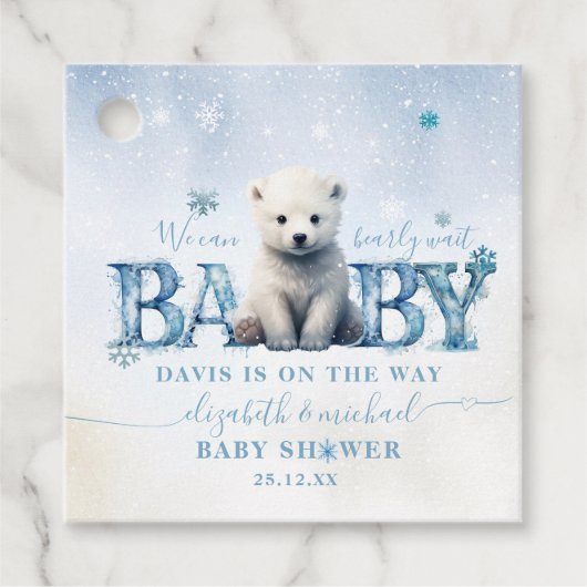 Winter Modern Bearly Wait Polar Beer Baby shower Bedankjes Labels (Voorkant)