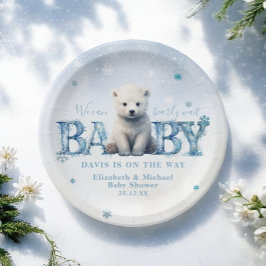 Winter Modern Bearly Wait Sneeuwvlok Baby shower Papieren Bordje