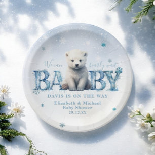 Winter Modern Bearly Wait Sneeuwvlok Baby shower Papieren Bordje