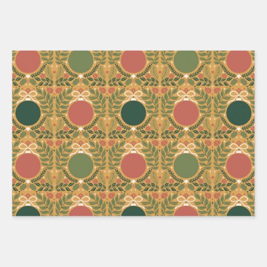 Winter Modern Muted Ornament Leaves Kerstmis Inpakpapier Vel (Voorkant 3)