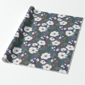 Winter Moderne Kerst Bloemen Patroon Cadeaupapier (Uitgerold)