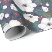 Winter Moderne Kerst Bloemen Patroon Cadeaupapier (Rol Hoek)