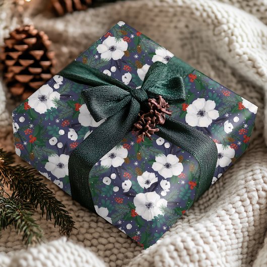 Winter Moderne Kerst Bloemen Patroon Cadeaupapier