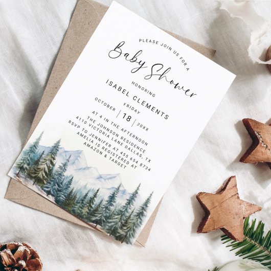 Winter & Moderne Script Chic Baby Shower Kaart