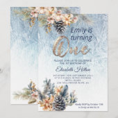 Winter moderne vorst bloemeneerste verjaardag kaart (Voorkant / Achterkant)