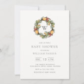 Winter Monogram krans Baby shower uitnodiging (Voorkant)