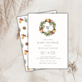 Winter Monogram krans Baby shower uitnodiging