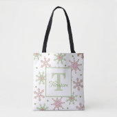 Winter Monogram Snowflake Modern Holiday Stijlvol Tote Bag (Voorkant)