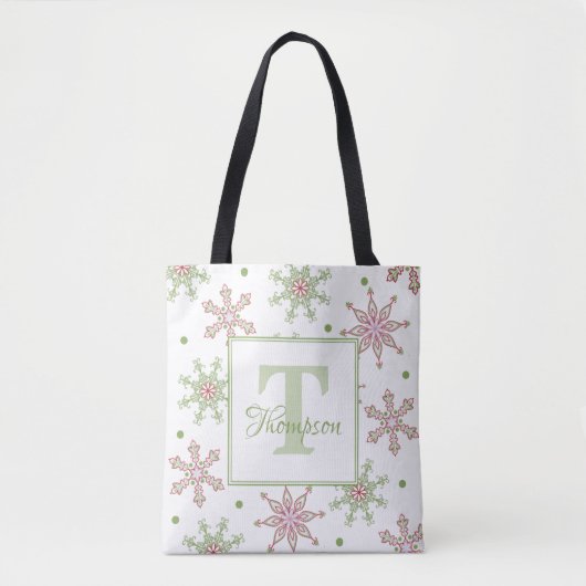Winter Monogram Snowflake Modern Holiday Stijlvol Tote Bag (Voorkant)