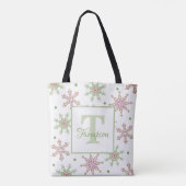 Winter Monogram Snowflake Modern Holiday Stijlvol Tote Bag (Achterkant)