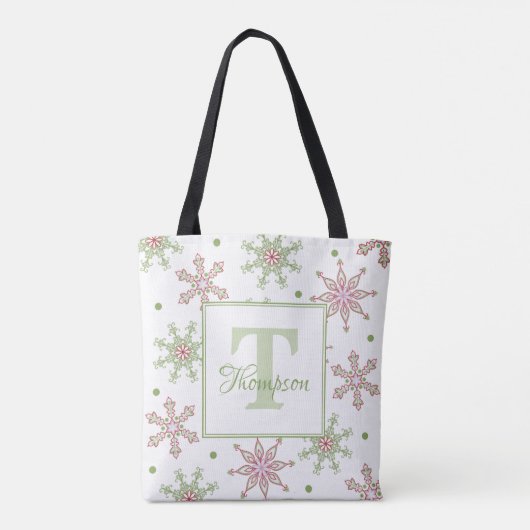 Winter Monogram Snowflake Modern Holiday Stijlvol Tote Bag (Achterkant)