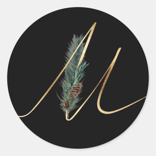 winter monogram xmas letter M Ronde Sticker (Voorkant)